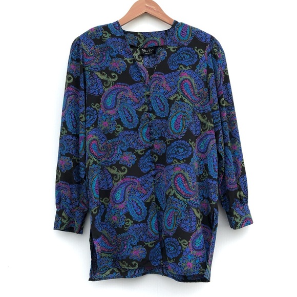 Vintage Diane Freis Vibrant Paisley Print Fabric button from top - Picture 1 of 16